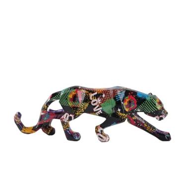 Imagem de Figuras de Leopardo no Estilo Grafite Estátua Resina Processo Transferência Água e Pintura a Spray Arte Moderna Escultura Animal Decoração para Casa Escritório Presente Moderno Exibição Única Mesa Amb