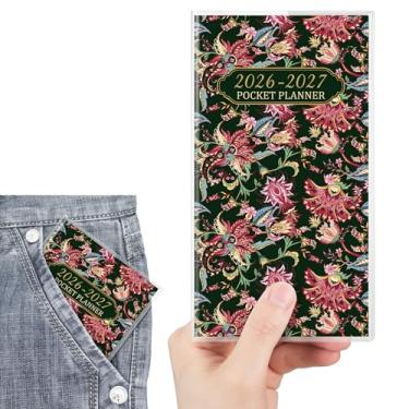 Imagem de ReliThick Calendário de bolso 2026 para bolsa, agenda mensal pequena para mulheres, agenda semanal prática de bolso, diário, presente de Natal e ano novo, irmãs amigas e mulheres (2026-2027, batik