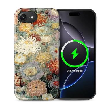 Imagem de Kapadiy Capa magnética para iPhone 16e, compatível com MagSafe design botânico floral colorido retrô híbrido de proteção dupla de silicone + capa protetora de policarbonato rígido à prova de choque