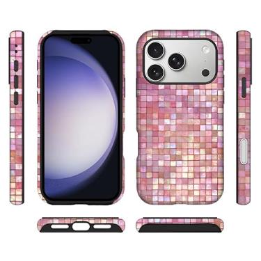 Imagem de ilikediy Capa híbrida para iPhone 17 Pro, 2 camadas, rígida, silicone, padrão de proteção - Mosaico rosa