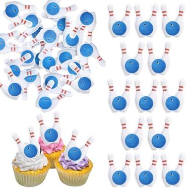 Imagem de Pacote com 60 topos de cupcake comestíveis, papel de arroz, boliche, palhetas de cupcake para decoração de bola, tema esportivo, chá de bebê, crianças, festa de aniversário, decoração de bolo