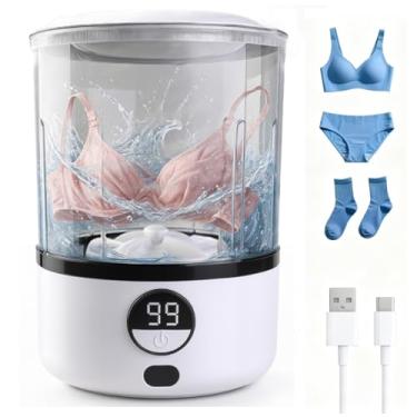 Imagem de Lytycjd Mini máquina de lavar portátil sem fio para roupas delicadas e leves, lavadora, lavadora compacta recarregável, temporizador de LED USB‑C 2 modos de lavagem, branco ideal para dormitórios
