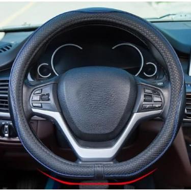 Imagem de Capa de volante em forma de D 35.6 cm 36 cm para Tesla Model 3 / Y, para Camaro Small D Type Carros e Racing Game Microfibra Couro (Preto Azul)