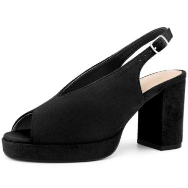 Imagem de Allegra K Sandálias femininas de salto grosso com salto plataforma e bico quadrado, Preto, 40