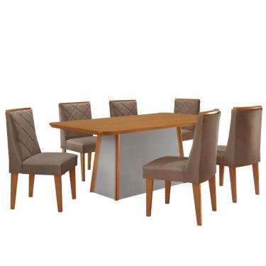 Imagem de Mesa De Jantar Diane 180cm Tampo Mdf Lam 6 Cadeiras Isadora Moderna Veludo Capuccino Naturale Off White