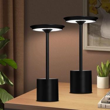 Imagem de Jdvads Candeeiro de mesa sem fio recarregável, lâmpada de mesa LED operada por bateria de 5000 mAh, luz de mesa portátil à prova d'água em 3 cores para jantar/pátio/restaurante/casa (preto 2P)