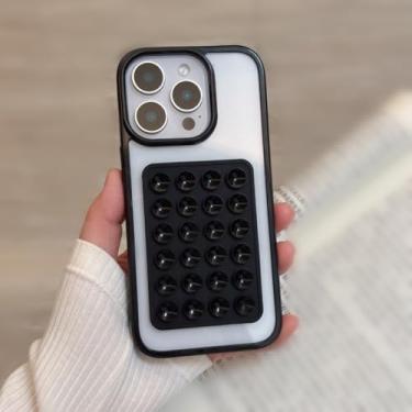 Imagem de IRTGFG Capa protetora para iPhone 16E Candy Bumper com ventosa e airbag transparente à prova de choque (para iPhone 16E/preto)