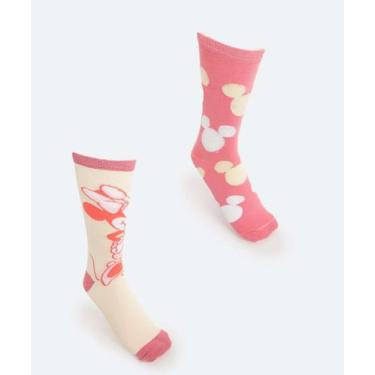 Imagem de Kit 2 Meias Cano Longo Feminina Minnie Disney-09663, 34/39, Bege, Rosa