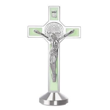 Imagem de WenRity - Crucifixo de São Bento, 2 peças, liga esmaltada, 7,6 cm, luminoso, cruz de parede com adesivo para mesa, carro ou casa
