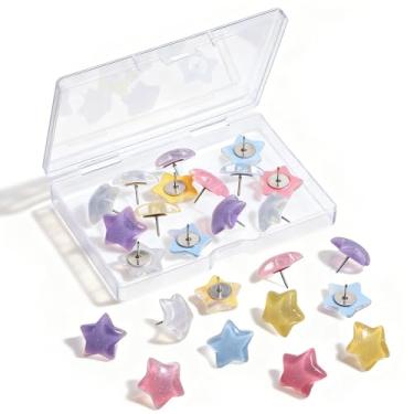 Imagem de 25 peças de pinos fofos de estrela, tachas decorativas fofas para polegar, tachinhas de estrela multicoloridas para quadro de avisos, parede de fotos, mapas, quadro de cortiça, decoração de casa de