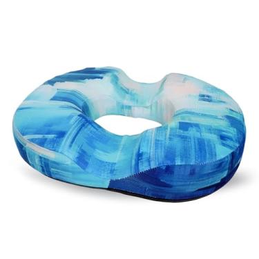 Imagem de XUEHUAPIAOPIAO Almofada de donut para hemorroidas para alívio da dor no cóccix - Almofada azul para cadeira de escritório em casa para trabalho sentado por muito tempo - Almofadas de assento de carro