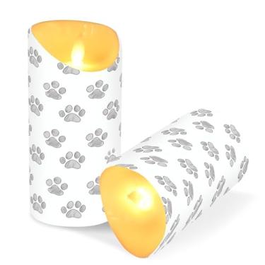 Imagem de Blueangle Pacote com 2 velas sem chama de pata de cachorro com controle remoto e temporizador, velas LED cintilantes (7,6 cm x 9,9 cm) para decoração de casa, casamento, acampamento (674)