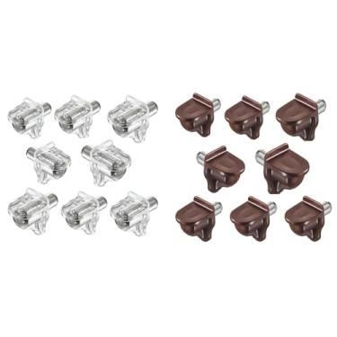 Imagem de Clipes de suporte de prateleira de armário/Escolha transparente ou marrom/com pino de aço, para madeira ou vidro, prateleira de plástico/furo de perfuração padrão de 5 mm/8 suportes por saco da E.H.C