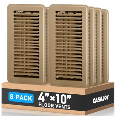 Imagem de Pacote com 8 saídas de chão registros de piso 10 x 25 cm, capas de ventilação de piso resistentes para parede lateral, acabamento à prova de ferrugem registra grades e aberturas (marrom)