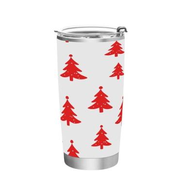 Imagem de Wassud Copo com padrão de árvore de Natal com tampa e canudo de aço inoxidável de parede dupla copo isolado copo de viagem caneca de café para bebidas frias e quentes 590 ml