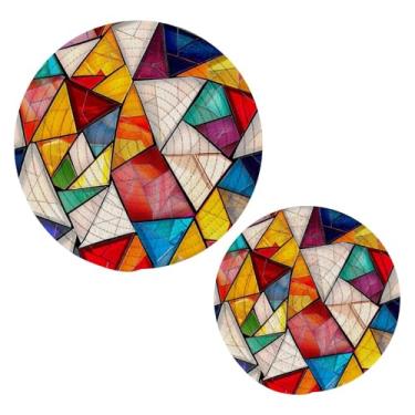 Imagem de Wassud Conjunto de tripé estilo vitral para pratos quentes, suportes redondos de algodão, almofadas quentes, porta-copos elegantes, decoração de cozinha e acessórios, 2 peças