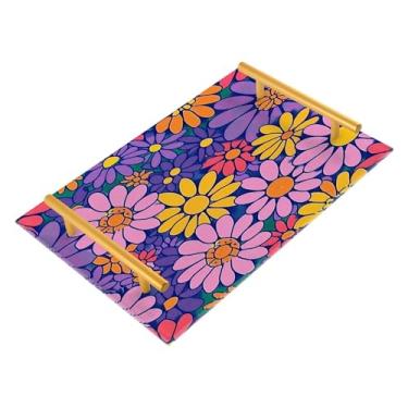 Imagem de Wassud Bandeja de banheiro floral colorida de acrílico para joias de perfume, bandeja de maquiagem, cômoda para quarto, cozinha, mesa, 30 x 20 cm