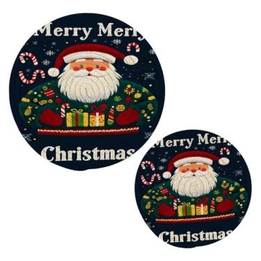 Imagem de Wassud Conjunto de trivet de Papai Noel com estampa de Natal para pratos quentes, suportes redondos de algodão, almofadas quentes, porta-copos elegantes, decoração de cozinha e acessórios, 2 peças