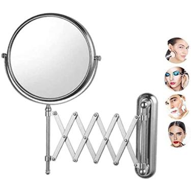 Imagem de Espelho de maquiagem montado na parede, espelho de maquiagem espelho cosmético de dupla face espelho extensível para banheiro giratório 360