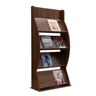Imagem de LMJYU Suporte de revistas de chão de 4 camadas, suporte de exibição de folheto, suporte de exibição de folhetos de madeira para exposições, organizador de porta-revistas de exibição de escritório