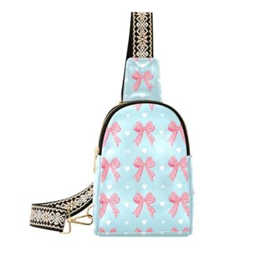 Imagem de CEBUGI Gingham Bows pequena bolsa tiracolo feminina de couro, pochete transversal para trilhas, viagens ao ar livre