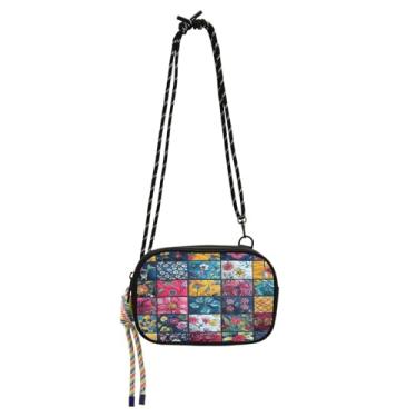 Imagem de STAYTOP Lindas flores de retalhos pequena bolsa transversal carteira para celular para mulheres e homens, mini bolsa de viagem - lindas flores de patchwork