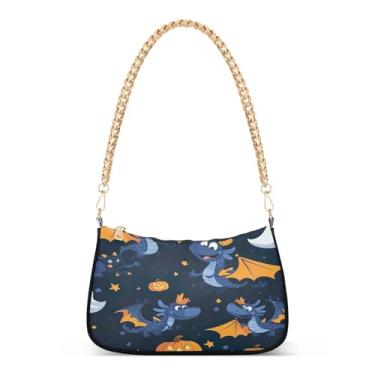 Imagem de STAYTOP Bolsas de ombro femininas de dinossauro de abóbora de Halloween, mini bolsa clutch com fecho de zíper