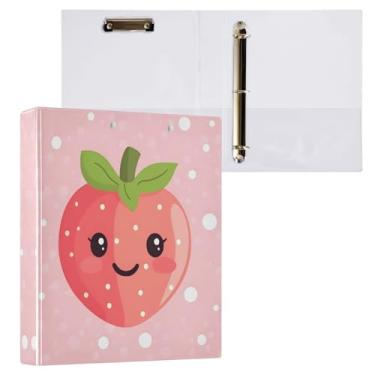 Imagem de STAYTOP Lindo organizador de fichário redondo de morango, fichário de 3 anéis com prancheta (carta A4), fichário fofo para material de escritório escolar