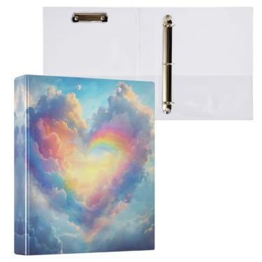 Imagem de STAYTOP Organizador de fichário de coração de amor arco-íris, fichário de 3 anéis com prancheta (carta A4), fichário fofo para material de escritório escolar