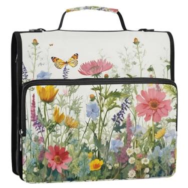 Imagem de Coikll Pasta de arquivo expansível Wildflowers Butterfly com zíper, anéis D, organizador de fichário com alça de ombro e alça para facilitar o transporte