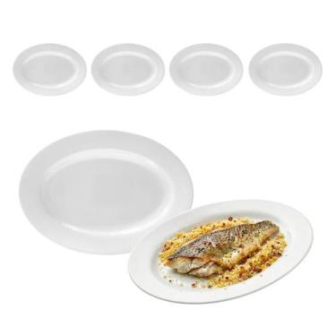 Imagem de Kit 4 Travessa Bandeja Oval Rasa Opaline Branco 35cm Servir - CLICK HO