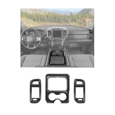 Imagem de Hoolcar Capa para painel de apoio de braço frontal para console central RAM e tampa de acabamento de ventilação de ar lateral para Dodge RAM 2018-20225, fibra de carbono