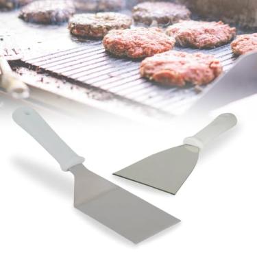 Imagem de Kit Espátulas Inox Profissional Reta e Curva para Chapa — Espátula Cozinha Multiuso para Lanches e Churrasco (3 KITS)