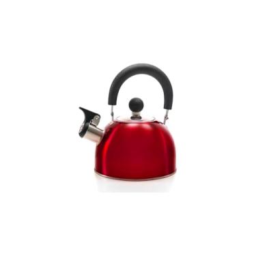 Imagem de Chaleira com Apito Inox, 2,5 Litros, Aço Inoxidável, Cabo Anatômico, Azul e Vermelha Sortida, 13cm x 19cm
