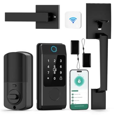 Imagem de Fechaduras inteligentes WiFi para porta da frente, conjuntos de fechadura de porta frontal, conjuntos de maçanetas com teclados eletrônicos, entrada sem chave, fechadura digital de impressão digital