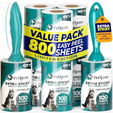 Imagem de PetLovers Rolo de fiapos extra pegajoso, conjunto de 800 folhas para remoção de pelos de animais de estimação, removedor de fiapos de cães e gatos, pacote com 8, verde