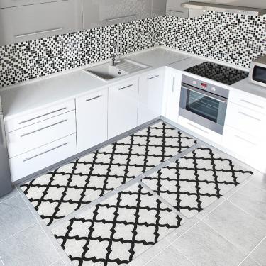 Imagem de Kit Tapete de Cozinha Jacquard com Látex 03 Peças 75% Algodão 25% Poliéster - Arabesco Cru