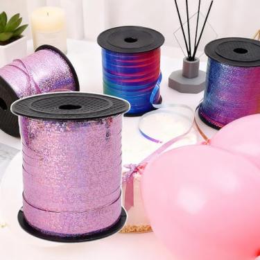 Imagem de 200 m/rolo de fita ondulada, rolo metálico brilhante para embrulho de presente para festa de aniversário, festival, artesanato, decoração, florista, flores, decoração (rosa laser)