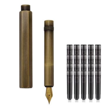 Imagem de SIPLIV Caneta-tinteiro de bronze, bolso curto, minicaneta-tinteiro de viagem com 20 cartuchos de tinta preta - hexágono, ponta fina de irídio (0,50 mm)