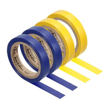 Imagem de Fita de acabamento de aderência de 26 m, pacote com 4 fitas de acabamento de raquete de PVC, acessórios de raquete de vedação adesiva para badminton de tênis, azul/amarelo