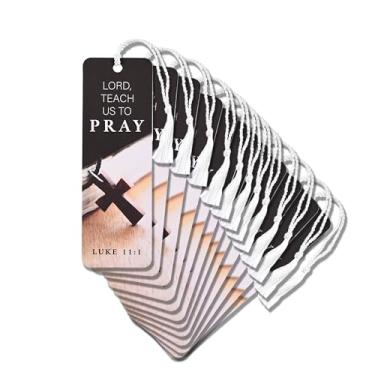 Imagem de Dicksons Marcador de livro com borla cristã inspiradora para livros, estudo da Bíblia, diários de 5 x 15 cm, cartolina ensina-nos a orar, pacote com 12