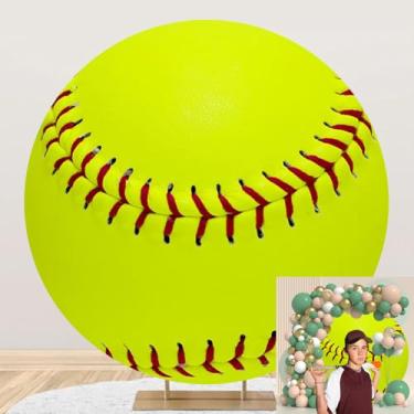 Imagem de OERJU Capa de fundo redonda de softball, fundo verde com foto de softball, tema esportivo, aniversário, chá de bebê, decoração de festa, arco circular, capa de fundo para fãs de atletas para cabine de