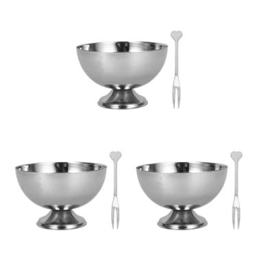 Imagem de Alipis Copos de sobremesa de aço inoxidável: sorvete sobremesa lanche doces salada tigelas de servir - mini copos de molho de pudim com pés prateados para cozinha doméstica 3 peças 10,5 cm