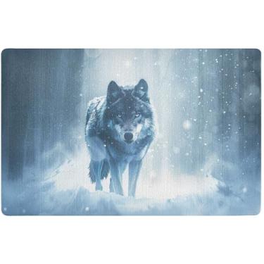 Imagem de TSENQUE Capacho personalizado de lobo floresta de neve engraçado à prova d'água tapete para cães tapete externo antiderrapante para entrada interior 81 x 50 cm