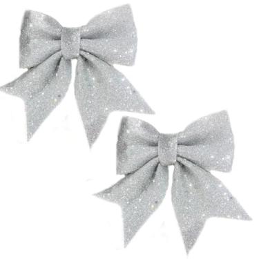 Imagem de Pacote com 2 decorações de Natal com laço de Natal, laços de glitter para embrulho de presente, enfeites de Natal de 15 cm para árvore em casa, festa, guirlanda, Natal, feriado, decoração interna e