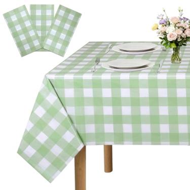 Imagem de SAJOO 3 pacotes de toalhas de mesa xadrez verde sálvia 137 x 277 cm toalha de mesa quadriculada de plástico descartável capas de mesa de piquenique retangulares para churrasco, festas de carnaval