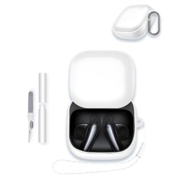 Imagem de Capa para Soundcore Liberty Buds da Anker Earbuds 2025, capa protetora portátil de silicone macio WUNIAK resistente a arranhões com kit de limpeza, mosquetão e cordão, branca