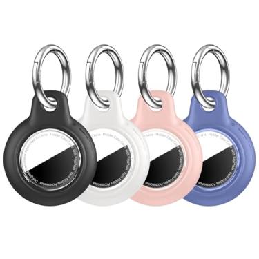 Imagem de MOLOSLEEVE Pacote com 4 unidades à prova d'água para Apple para suporte de AirTag, capa para AirTag com chaveiro, policarbonato rígido + TPU à prova de choque e resistente a arranhões para AirTags