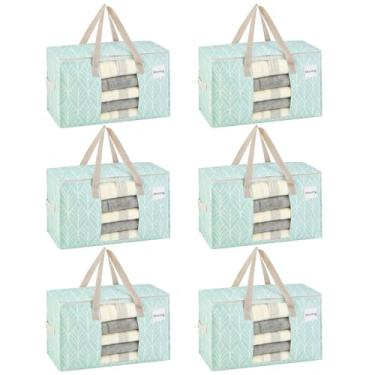 Imagem de VENO Pacote com 6 sacos de transporte, caixas de armazenamento com tampas, materiais de embalagem para faculdade, alternativas para caixas de mudança, dobrável, bolsa resistente (Evergreen, pacote com