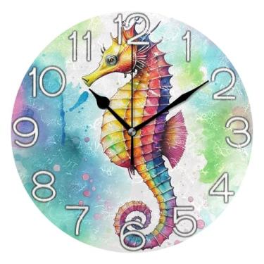 Imagem de GAIGEO Relógio de parede analógico decorativo relógio de cozinha bonito operado por bateria silencioso, retrô moderno art déco decoração de parede colorido Tropica cavalo marinho vibrante, 25 cm